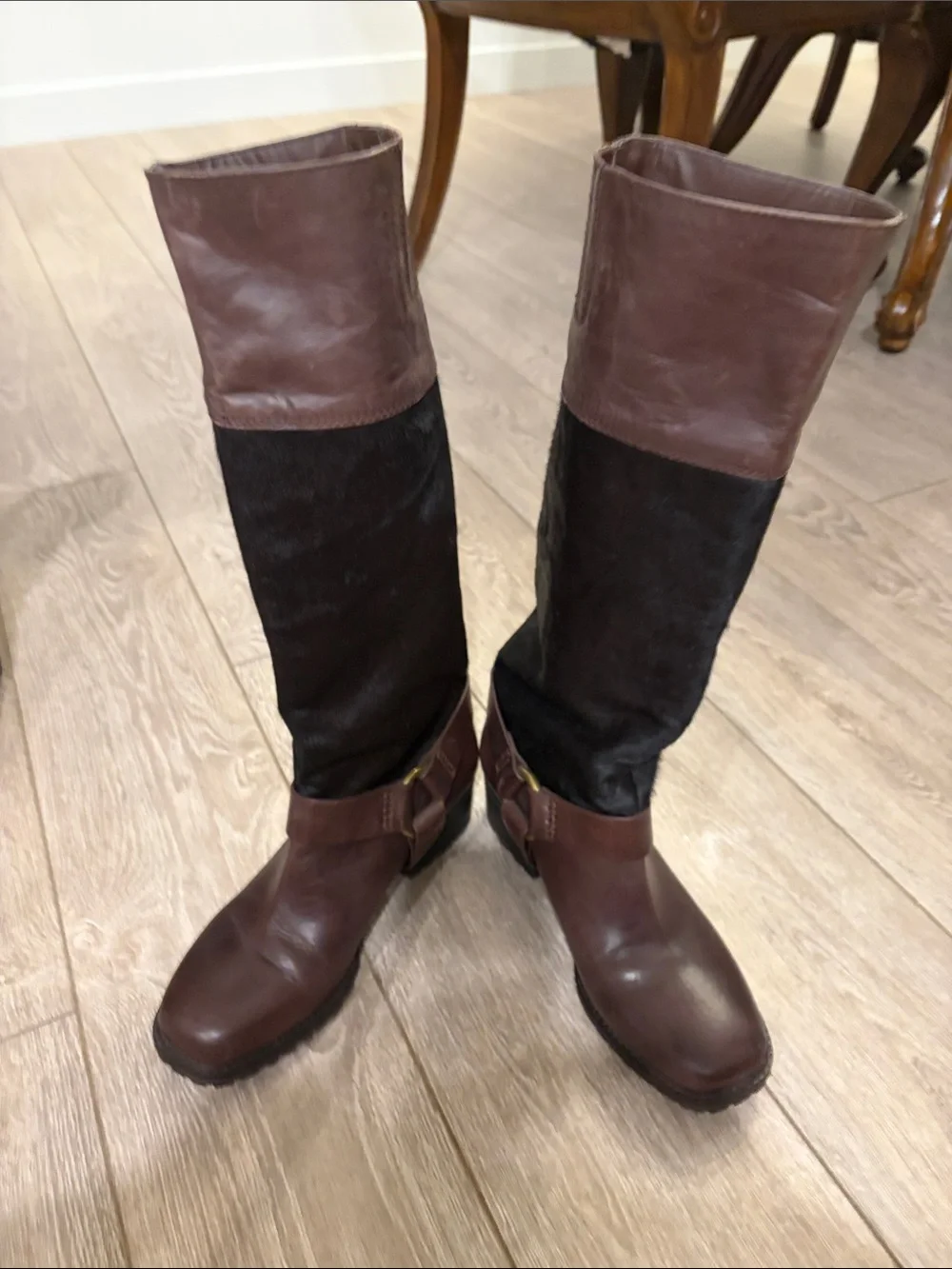 Lucky Brand Brown Leather and Black Over-the-Knee Riding Boots